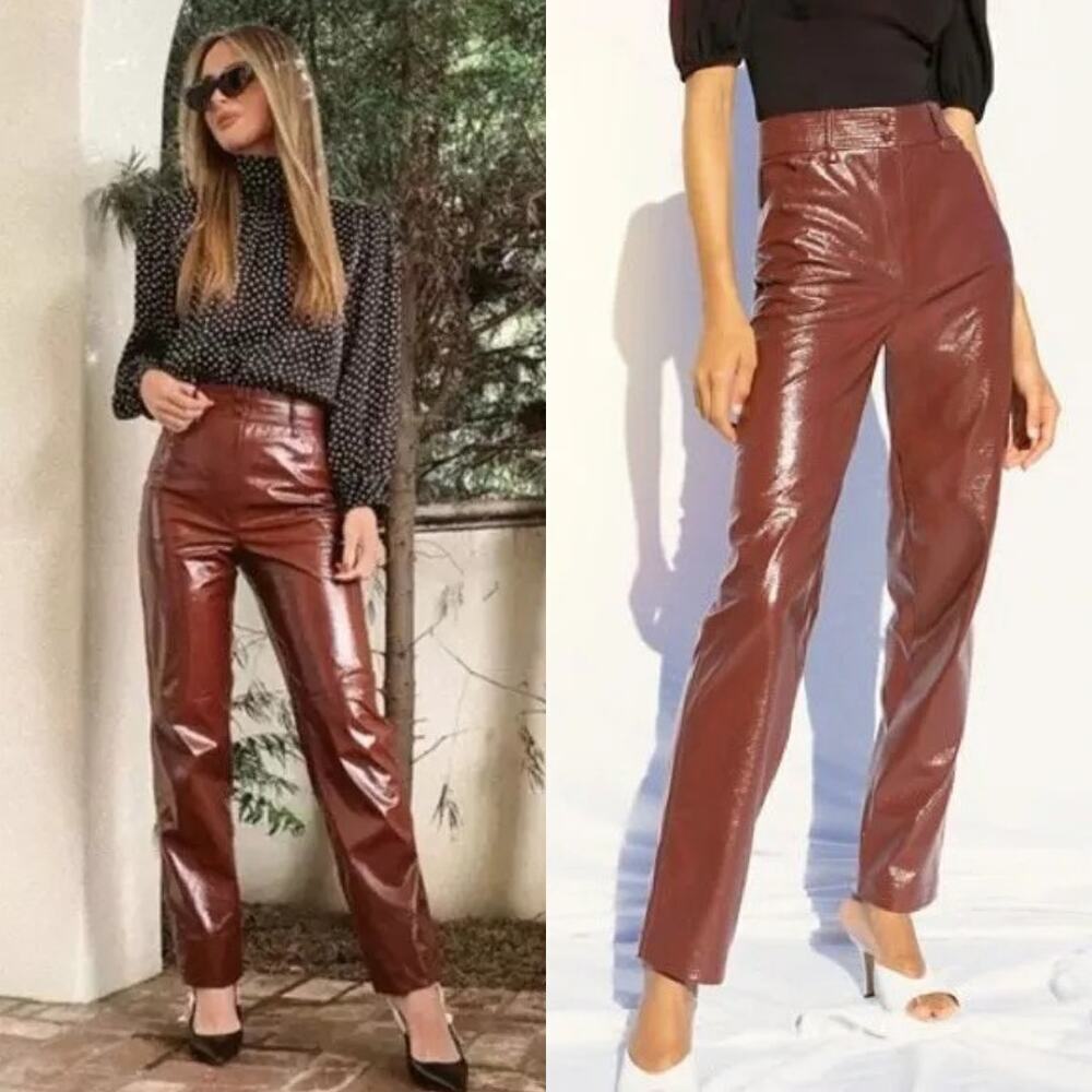 WILFRED Aritzia Funk Glossy Vinyl Faux Leather Pants Sz 2 Rustique